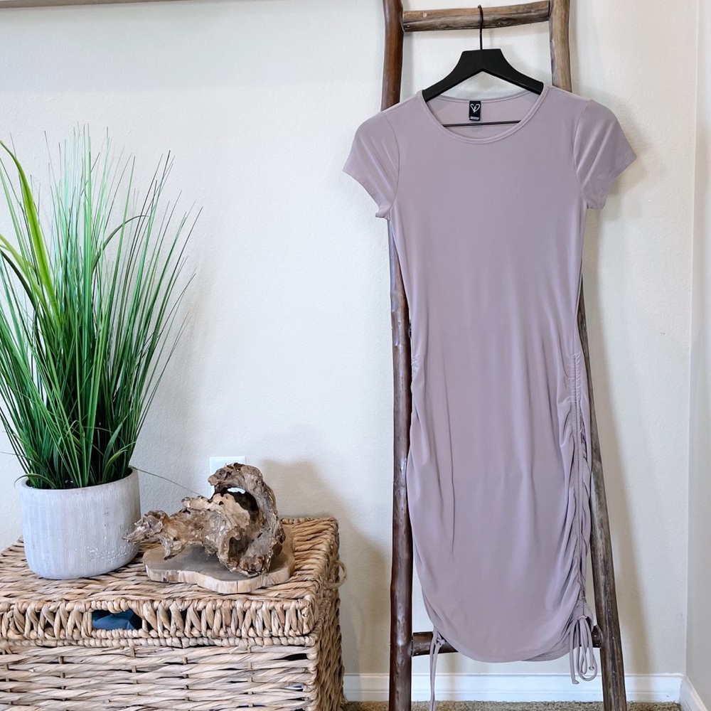 Taupe Short Sleeve Ruched Dress